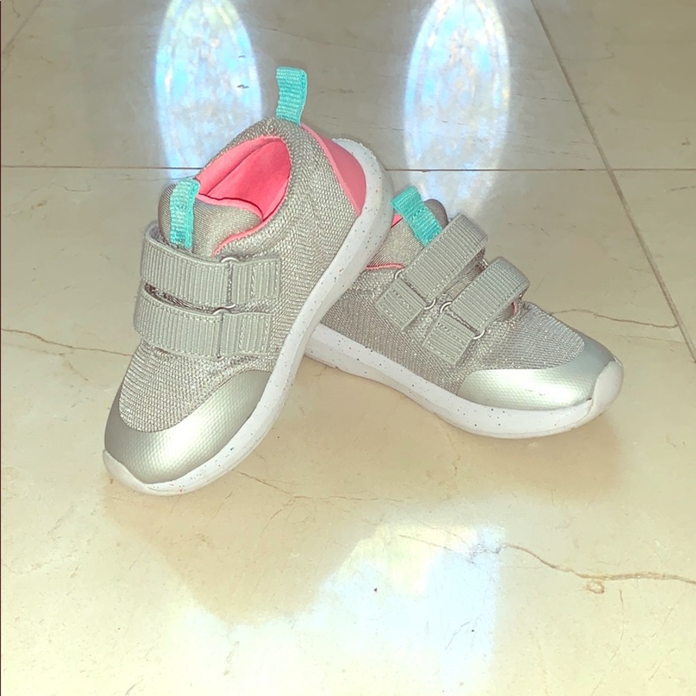 Girls Silver & Pink Sneakers